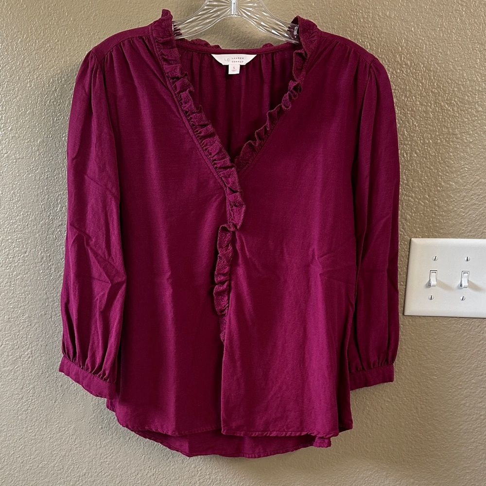 LC Lauren Conrad Dark Pink Ruffle Blouse